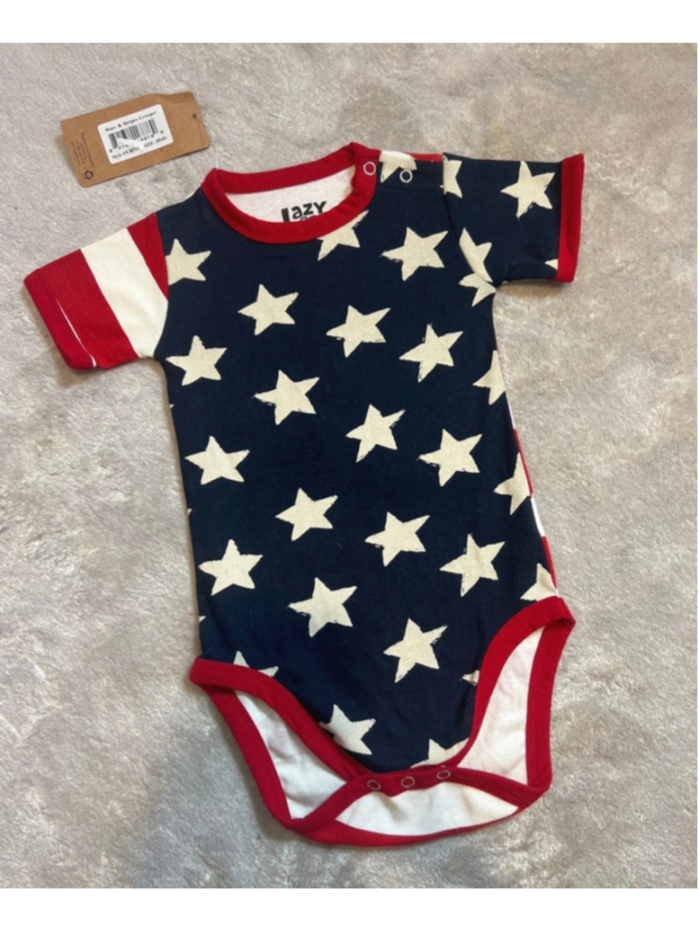 Lazy One Stars and Stripes Creeper Freedom Cotton Onesie Bodysuit size 18 months